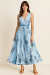 Rosella Pleated Maxi Dress – Floral V-Neck Sleeveless Women Wedding Guest Cocktail Elegant Formal