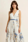 Rosella Pleated Maxi Dress – Floral V-Neck Sleeveless Women Wedding Guest Cocktail Elegant Formal