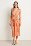 Lumara Draped Gown – Satin Plunge Neck Ruched Maxi Dress Women Formal Evening Cocktail Party Sleeveless