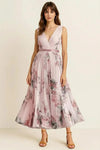 Rosella Pleated Maxi Dress – Floral V-Neck Sleeveless Women Wedding Guest Cocktail Elegant Formal
