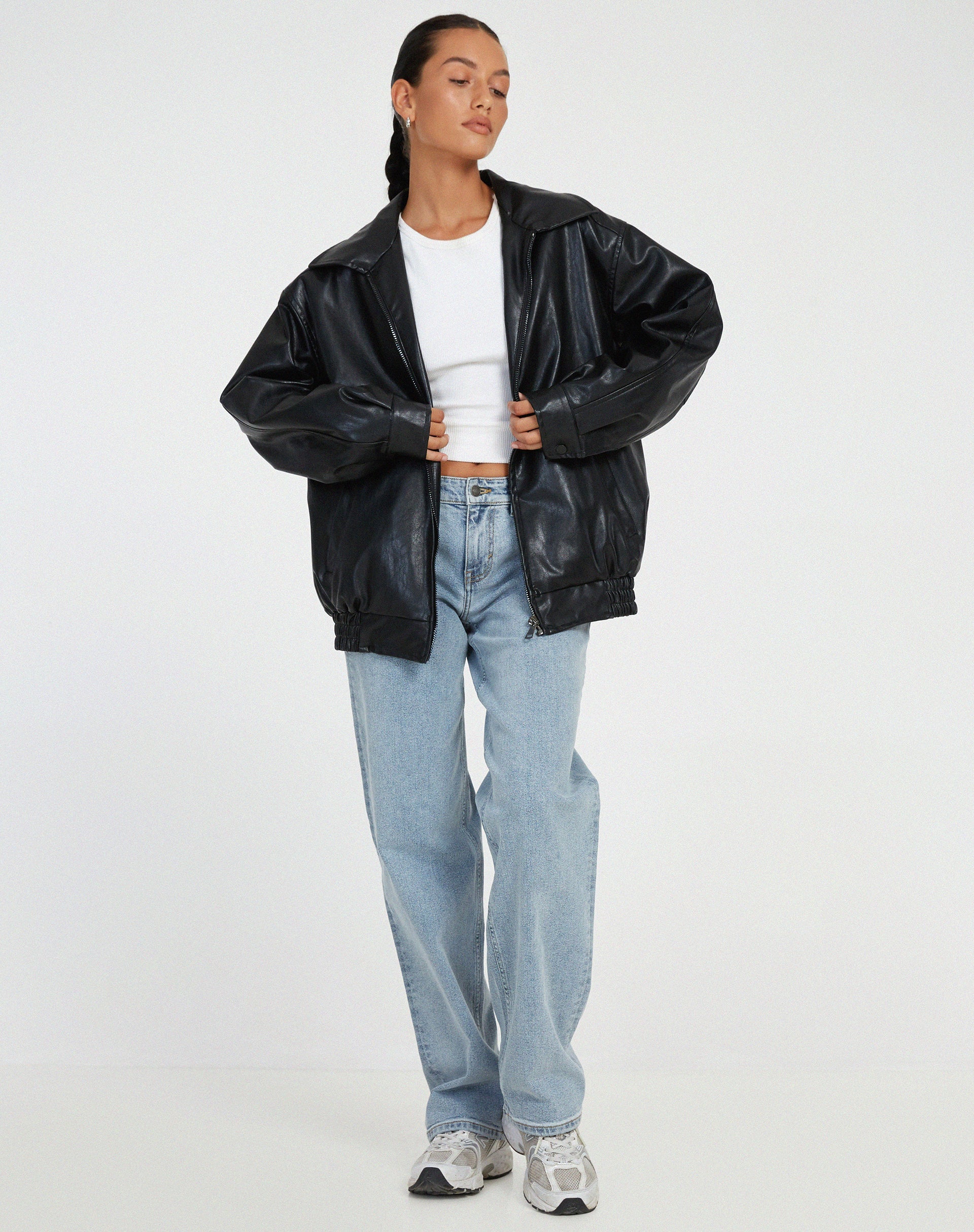 Kolmar Oversized Leather Bomber Jacket – Women Leather Jackets Fall Streetwear Casual Zip-Up Bomber Jacket