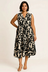 Foglia Tiered Dress – Botanical Print Midi Sleeveless Women Casual Vacation Sundress