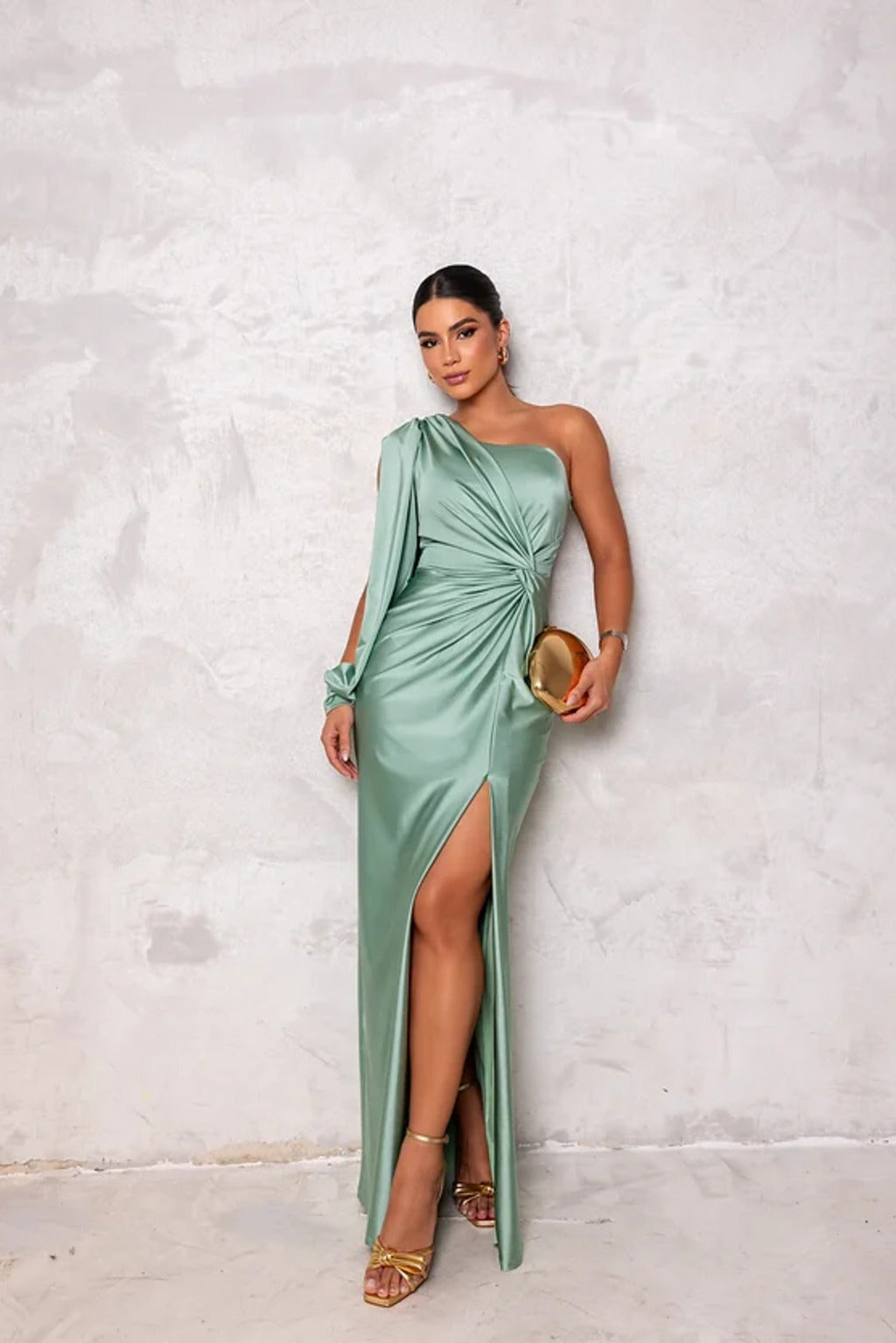 Robe longue fendue à une épaule Drapevia - Robe longue drapée en satin pour femme, pour soirées formelles, cocktails et fêtes
