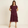 Cascada Tiered Dress – Women Midi Chiffon Puff Sleeve Wedding Guest Semi Formal Party Elegant