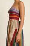 Chroma Strapless Maxi Dress – Multicolor Stripe Pleated Gown Women Evening Party Wedding Guest