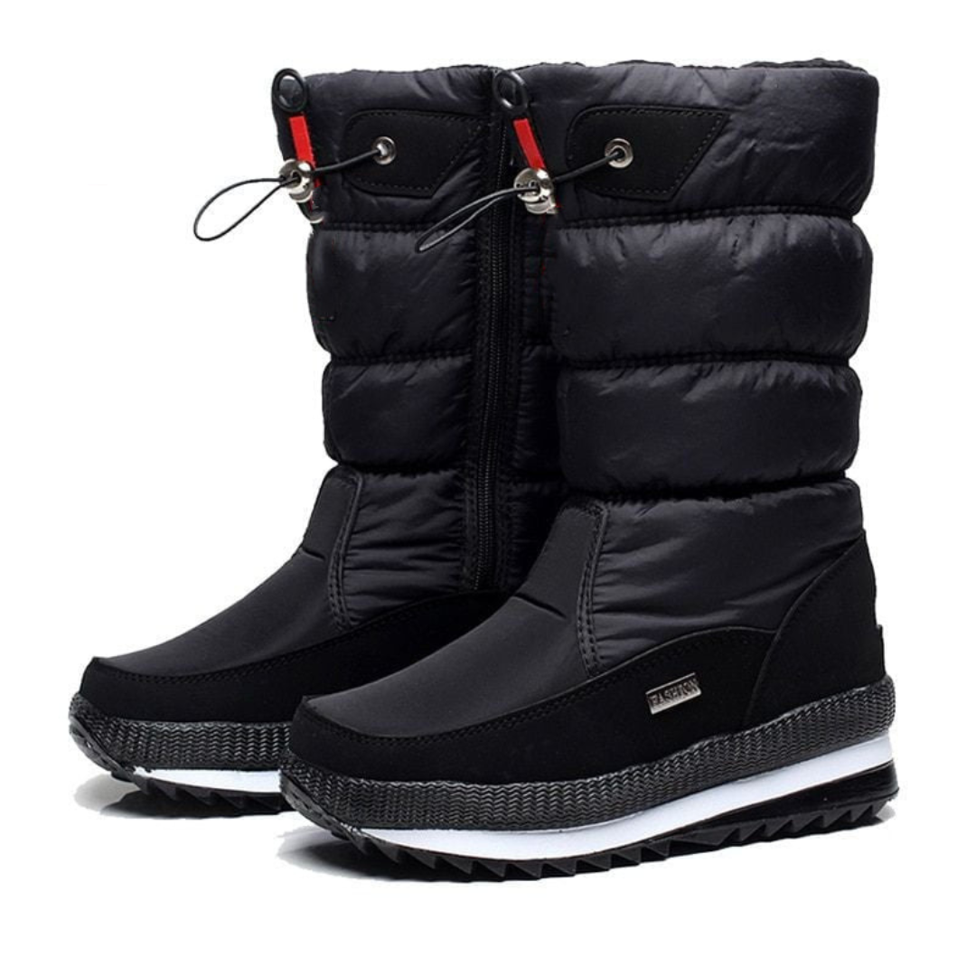 Bottes de neige à plateforme matelassées Pufflock - Bottes noires d’hiver imperméables pour femme, à semelle épaisse