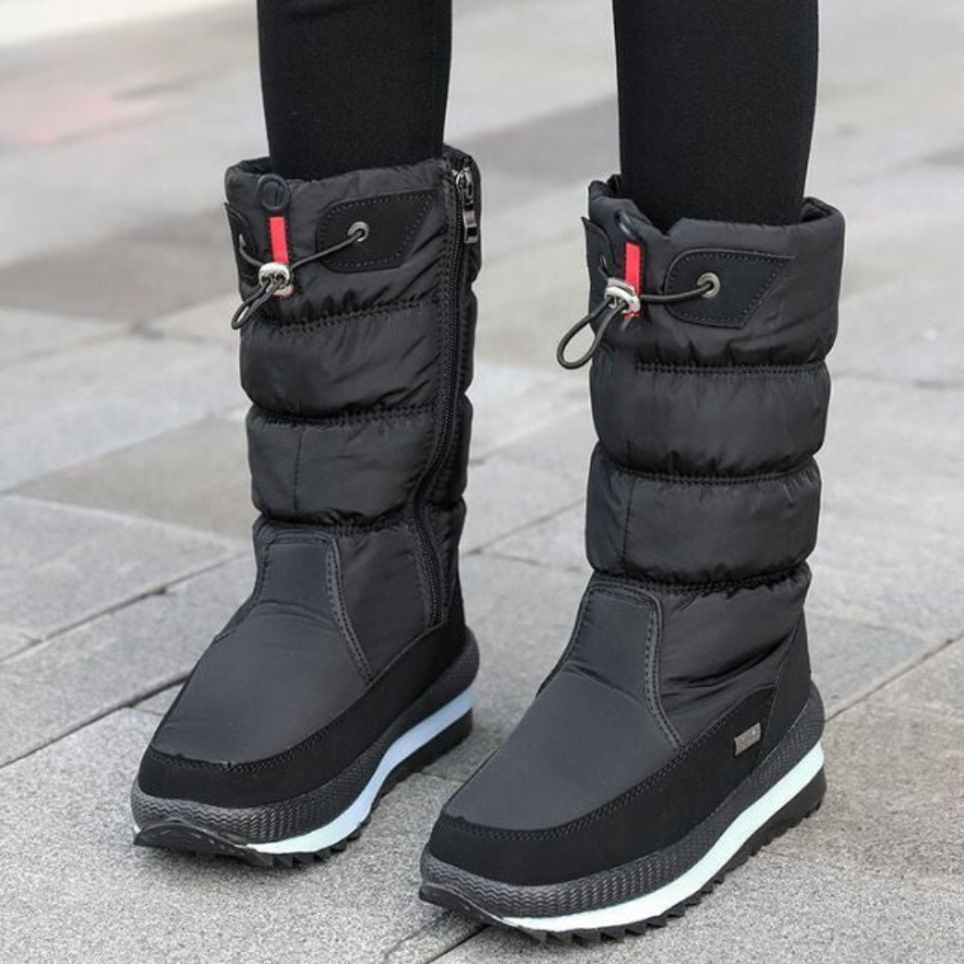 Bottes de neige à plateforme matelassées Pufflock - Bottes noires d’hiver imperméables pour femme, à semelle épaisse