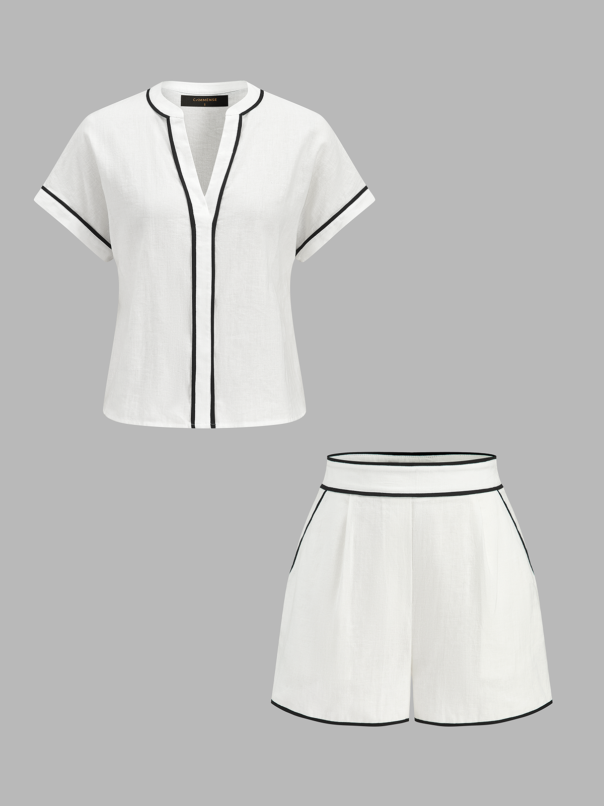 Rimline Contrast Trim Top Short Co-Ord Set – Two Piece Matching Set Women Summer Casual Loungewear Resort Top Short Set