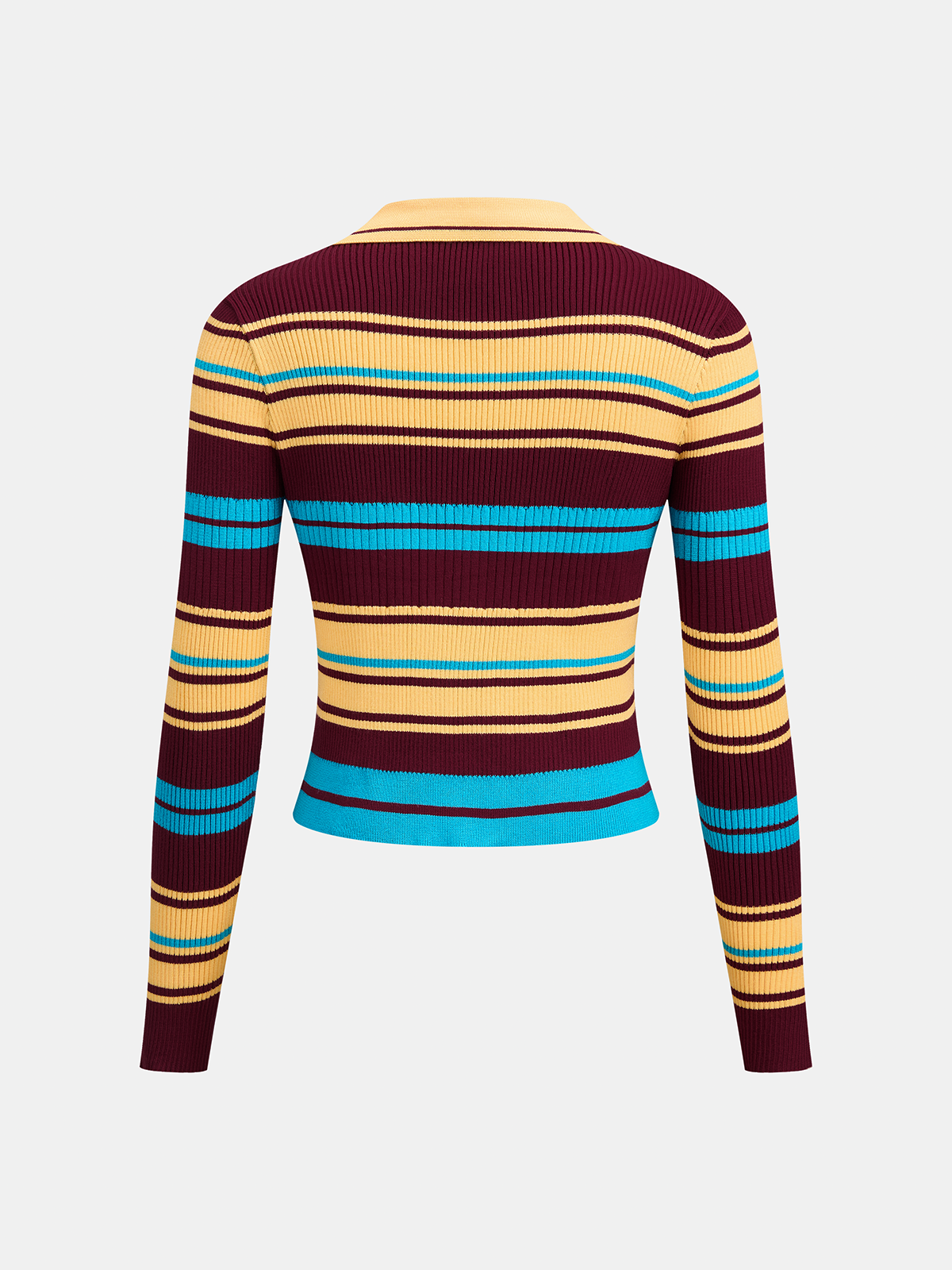 Brigario Striped Ribbed Polo Crop Top – Women Retro Button-Up Long Sleeve Knit Cardigan Sweater Casual