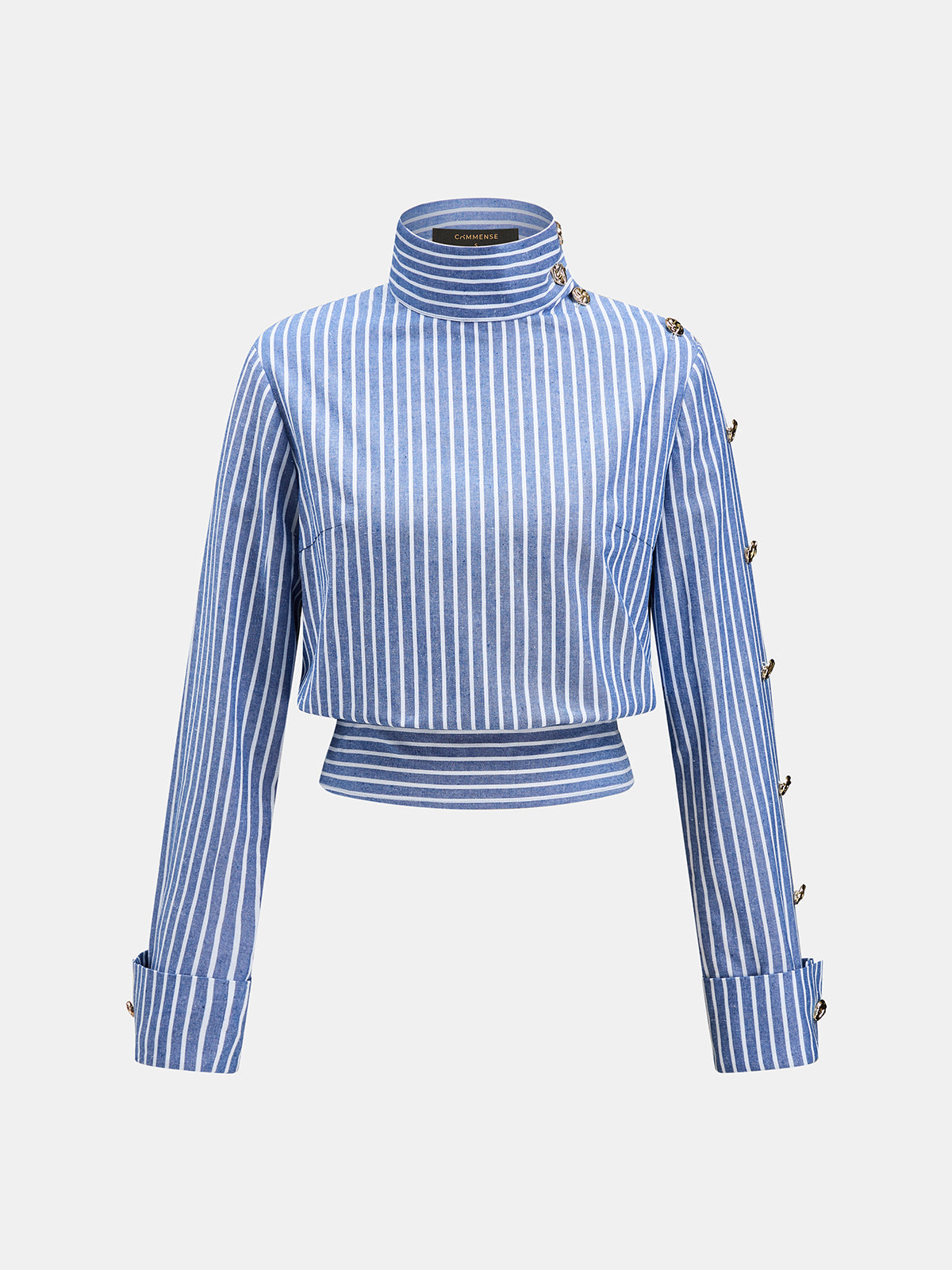 Rigatta Button Detail Turtleneck Top – Striped Women Office Smart Casual Workwear Long Sleeve Top