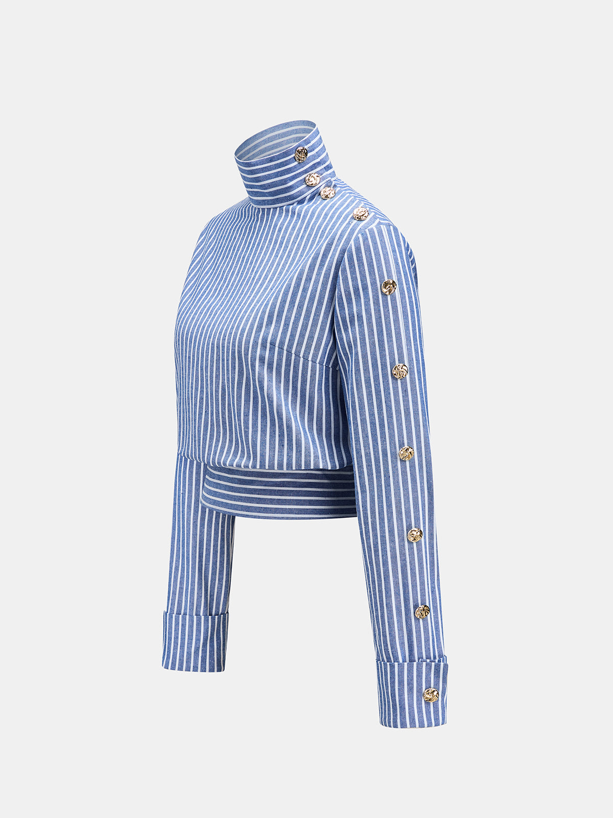 Rigatta Button Detail Turtleneck Top – Striped Women Office Smart Casual Workwear Long Sleeve Top
