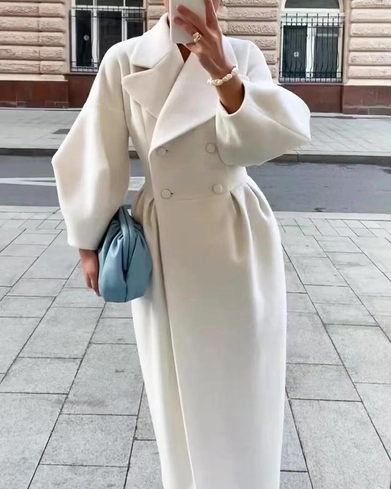 Brynn Oversized Double-Breasted Maxi Coat – Women Tailored Longline Office Fall Statement Outerwear Coat