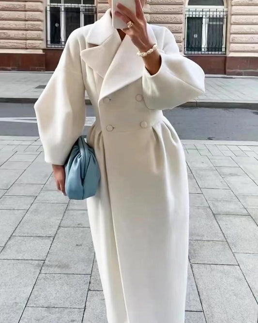 Brynn Oversized Double-Breasted Maxi Coat – Women Tailored Longline Office Fall Statement Outerwear Coat