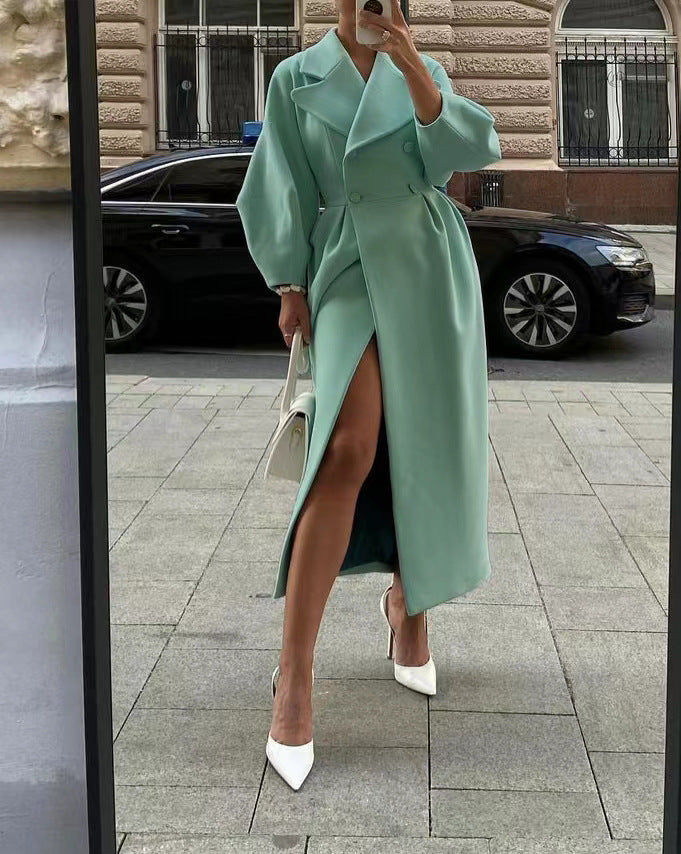 Brynn Oversized Double-Breasted Maxi Coat – Women Tailored Longline Office Fall Statement Outerwear Coat