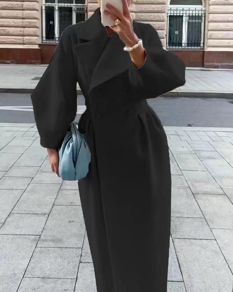 Brynn Oversized Double-Breasted Maxi Coat – Women Tailored Longline Office Fall Statement Outerwear Coat