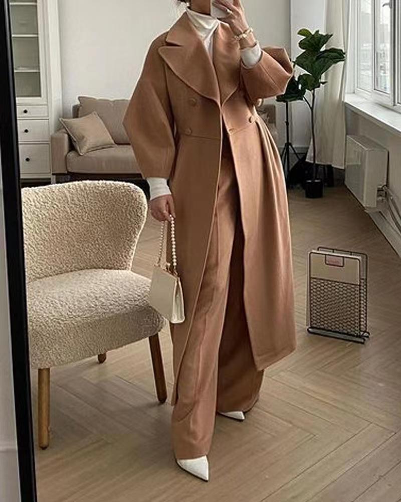 Brynn Oversized Double-Breasted Maxi Coat – Women Tailored Longline Office Fall Statement Outerwear Coat