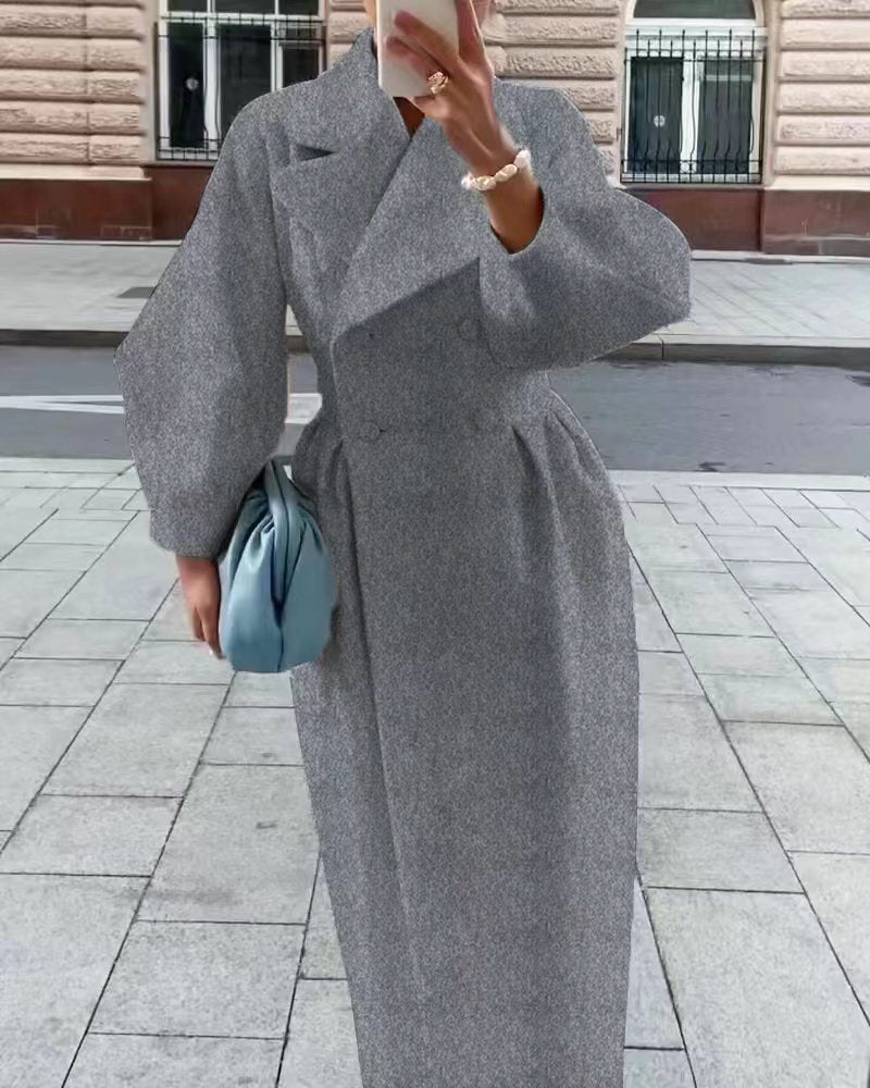 Brynn Oversized Double-Breasted Maxi Coat – Women Tailored Longline Office Fall Statement Outerwear Coat