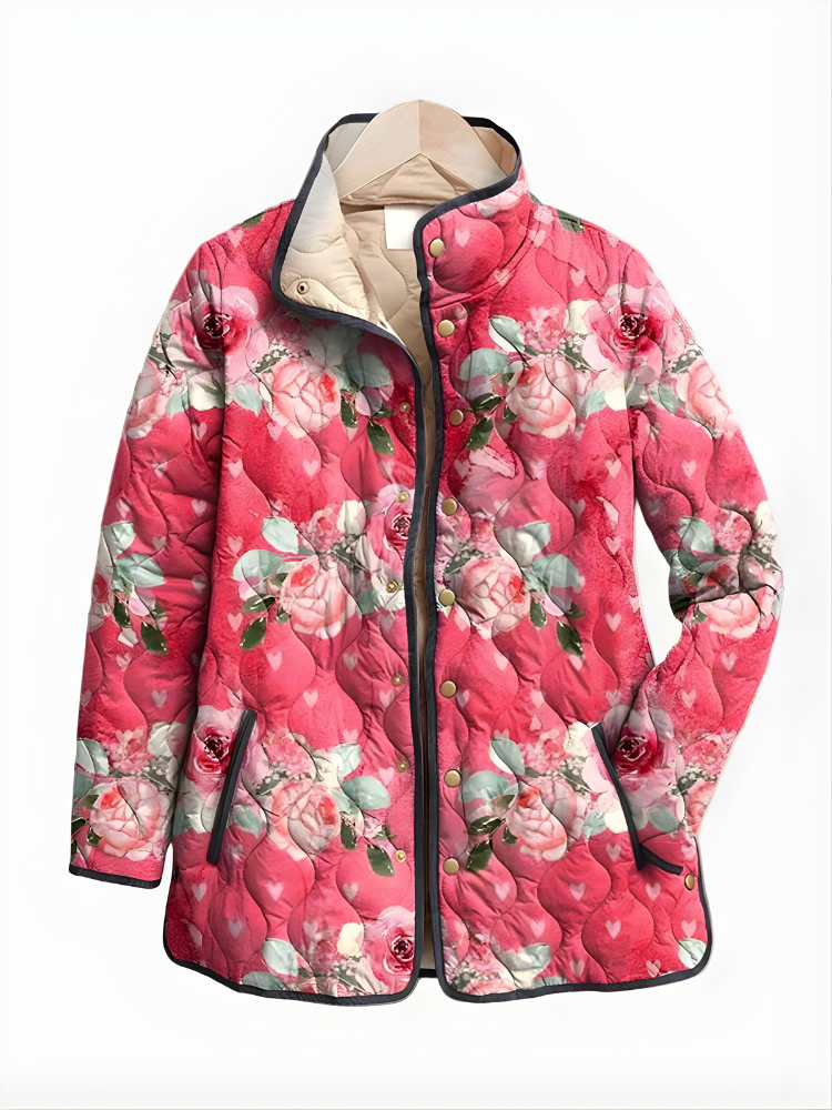 Fiorenta Quilted Floral Jacket – Women Lightweight Reversible Bomber Vintage Garden Print Casual Outerwear