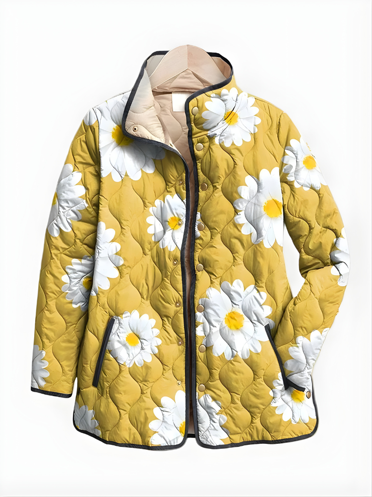Fiorenta Quilted Floral Jacket – Women Lightweight Reversible Bomber Vintage Garden Print Casual Outerwear