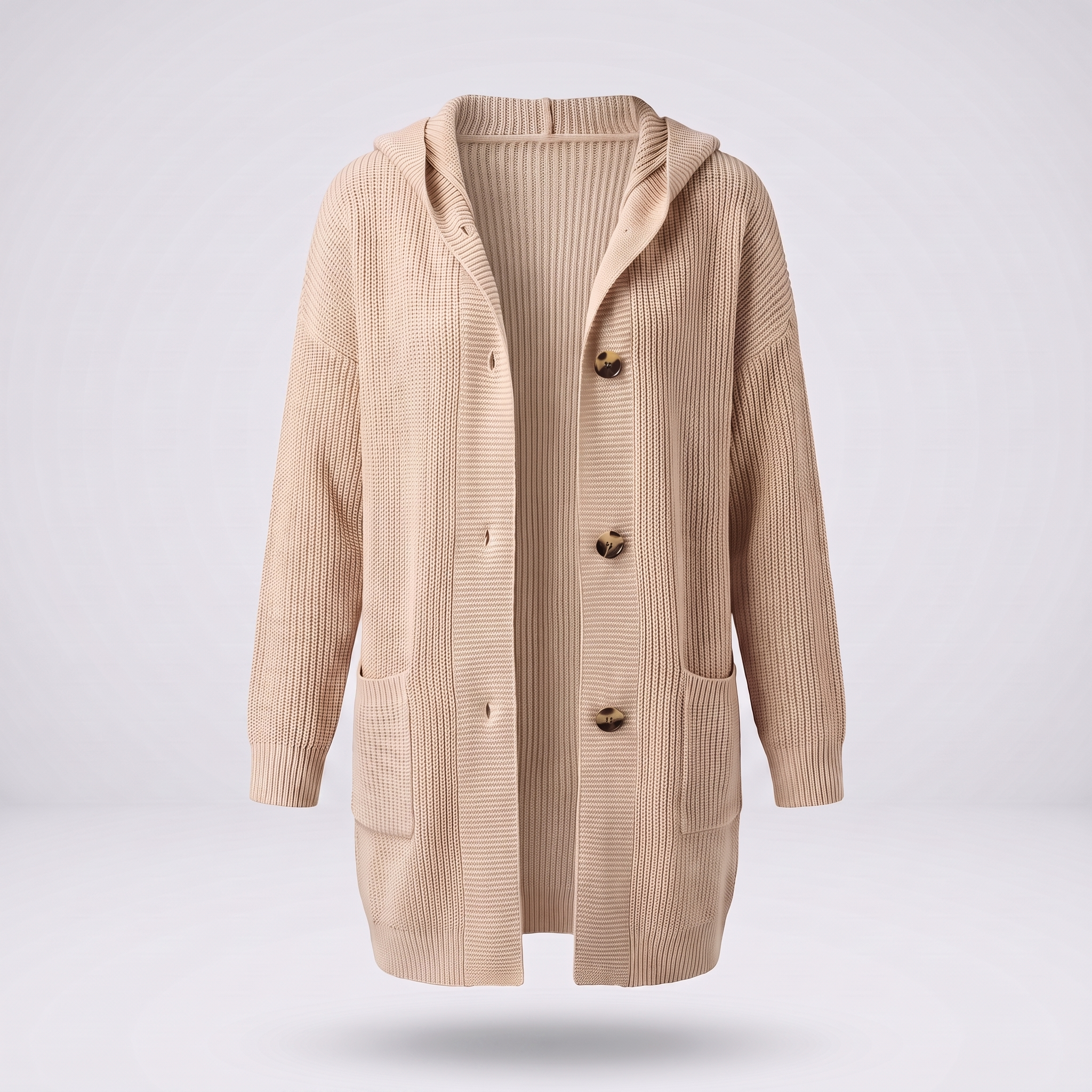Rivetta Ribbed Longline Cardigan – Women Long Sleeve Knit Coatigan Hooded Casual Everyday Cardigan