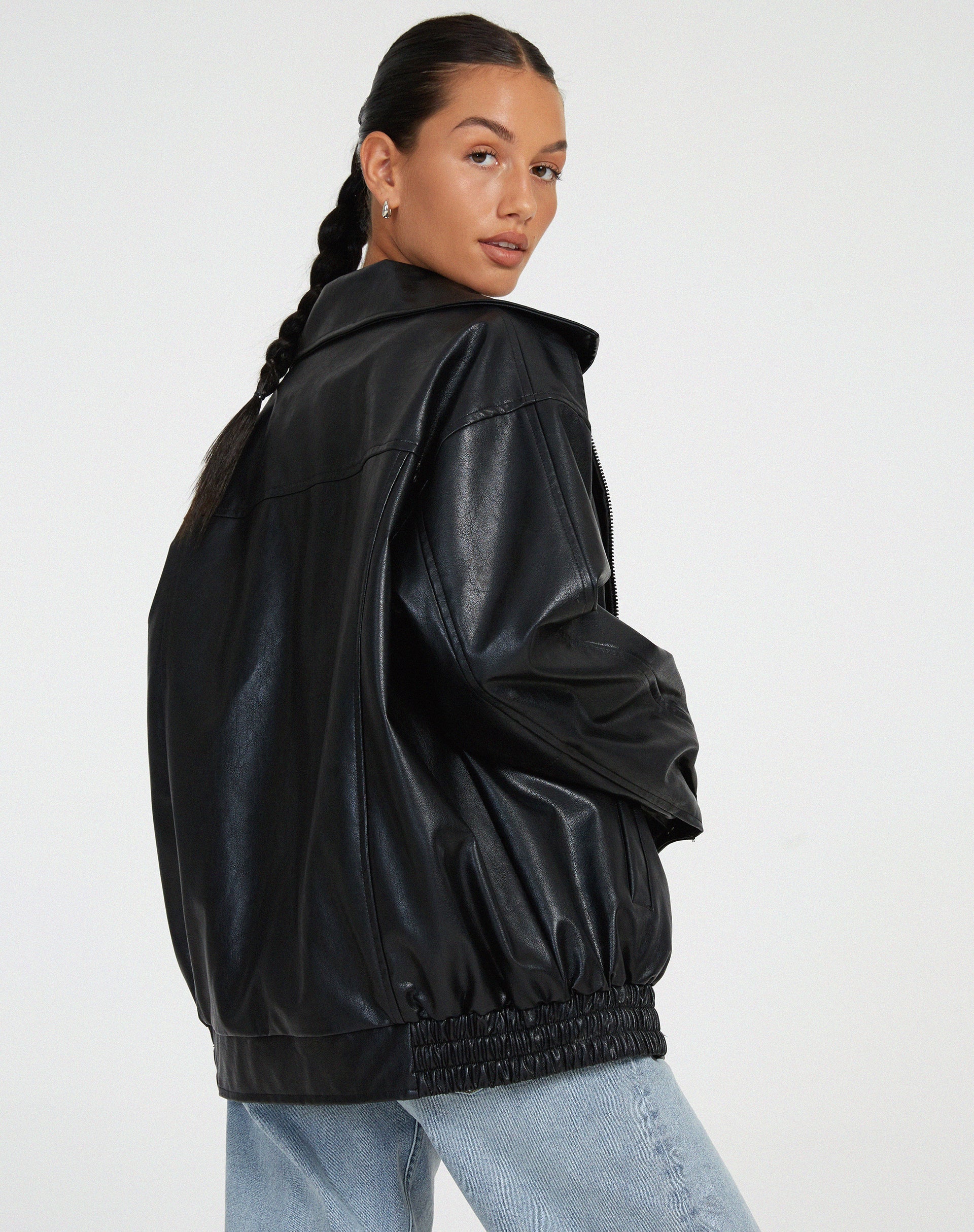 Kolmar Oversized Leather Bomber Jacket – Women Leather Jackets Fall Streetwear Casual Zip-Up Bomber Jacket
