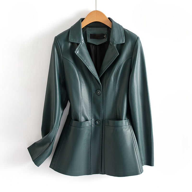 Noctiva Longline Faux Leather Blazer – Women Faux Leather Coat Notch Collar Tailored Outerwear Workwear Office Longline Blazer