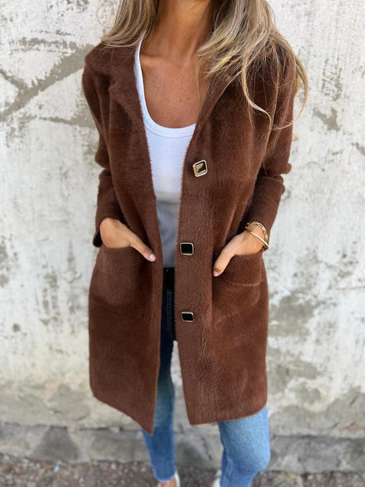 Terrine Longline Button Blazer – Women Oversized Fall Office Casual Textured Soft Longline Coat