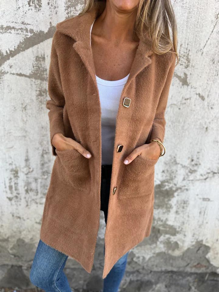 Terrine Longline Button Blazer – Women Oversized Fall Office Casual Textured Soft Longline Coat