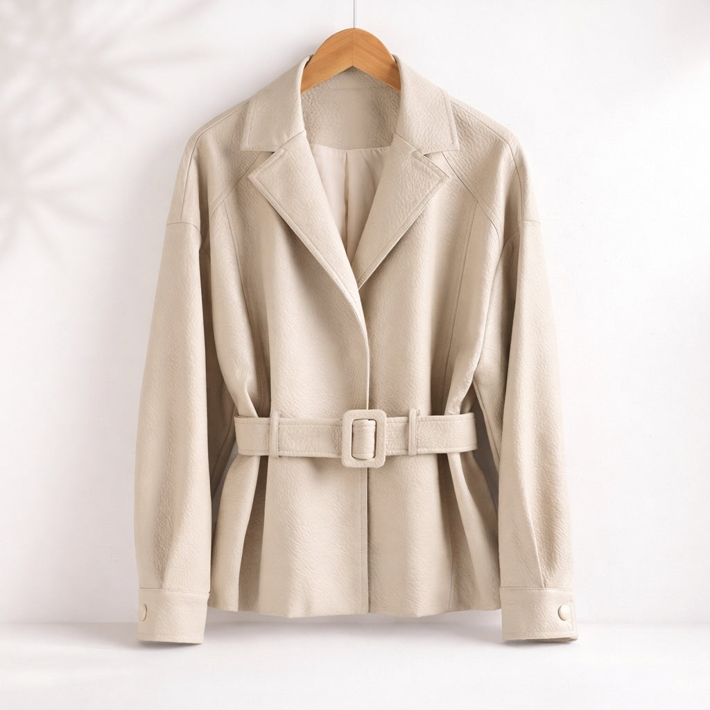 Blazer cintré en cuir avec ceinture Granatex – Veste blazer en cuir pour femme, coupe ajustée, pour le bureau et les soirées