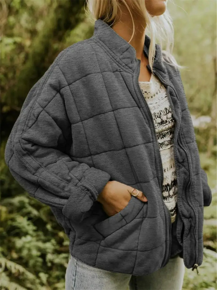 Quiltsoma Quilted Bomber Jacket – Women Puffer Zip-Up Casual Fall Streetwear Oversized Bomber Jacket
