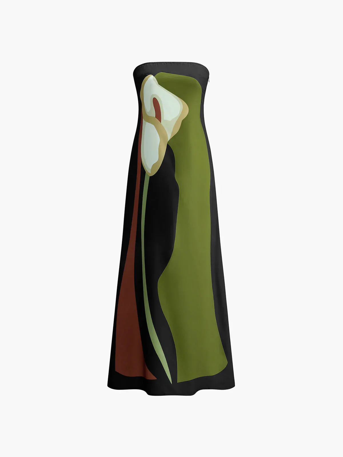 Floressa Strapless Maxi Dress – Abstract Floral Black Women Summer Evening Cocktail Party Midi Dress