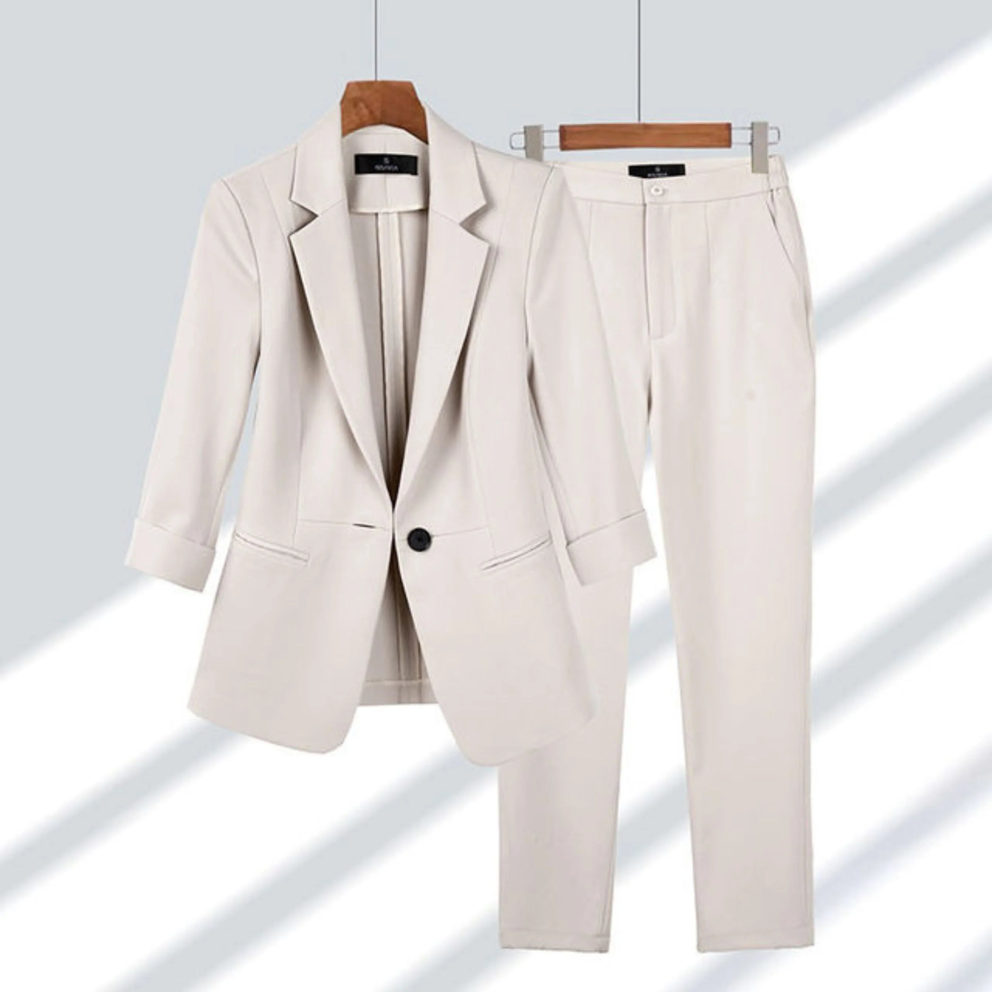 Mondara Longline Blazer Trouser Co-Ord – Women Tailored Pants High Waisted Office Formal Business Suit Set