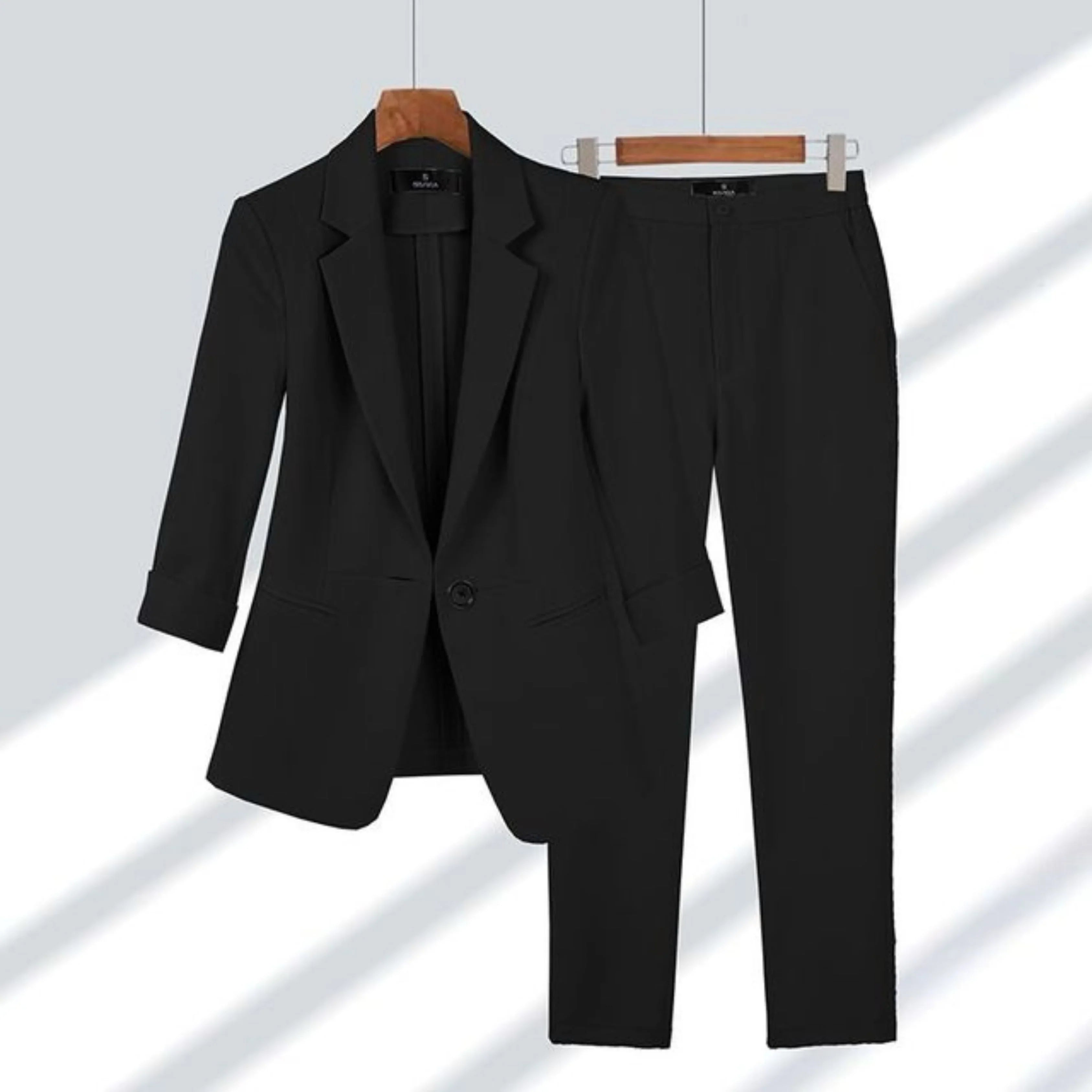 Mondara Longline Blazer Trouser Co-Ord – Women Tailored Pants High Waisted Office Formal Business Suit Set