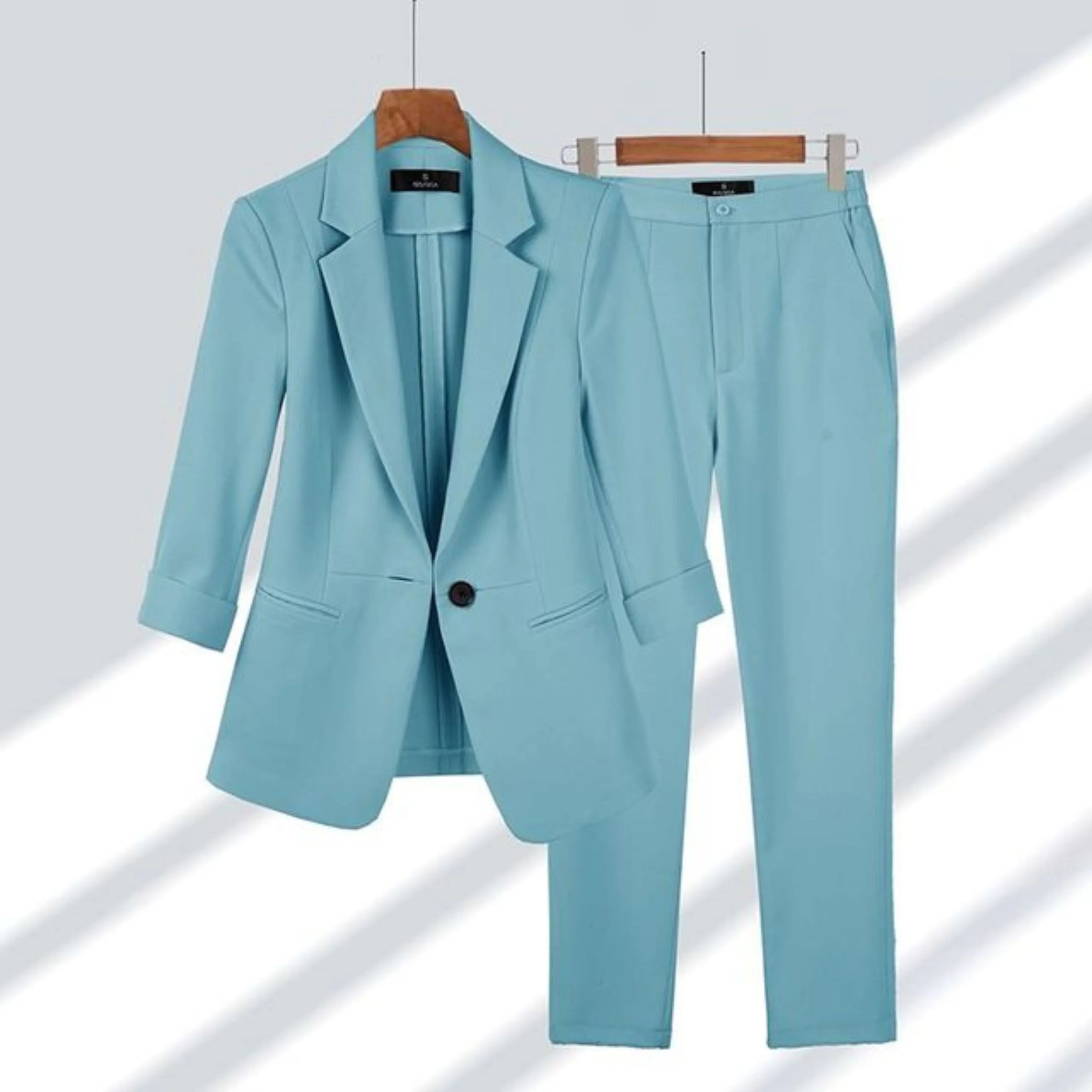 Mondara Longline Blazer Trouser Co-Ord – Women Tailored Pants High Waisted Office Formal Business Suit Set
