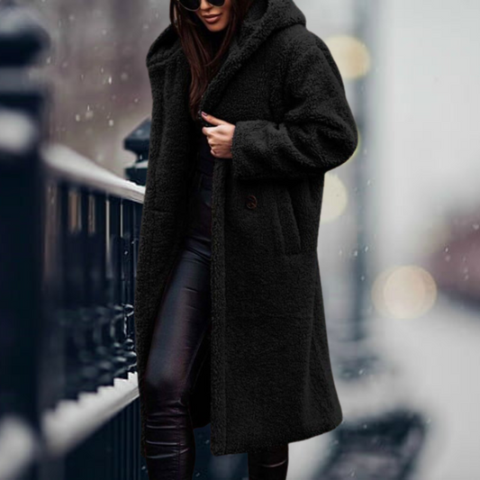 Bouclair Oversized Teddy Longline Coat – Women Long Winter Coat Fleece Outerwear Open Front Casual