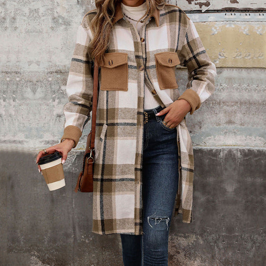 Women's Oversized Plaid Shacket – Women Flannel Button Down Longline Shirt Jacket Casual Streetwear Plaid Shacket