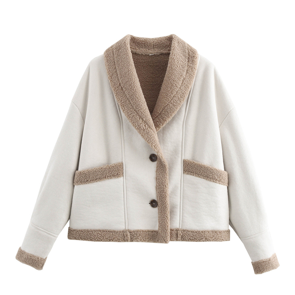 Veste courte à col imitation peau lainée Camelrim - manteau en fausse fourrure pour femme, veste boutonnée décontractée d'automne et d'hiver