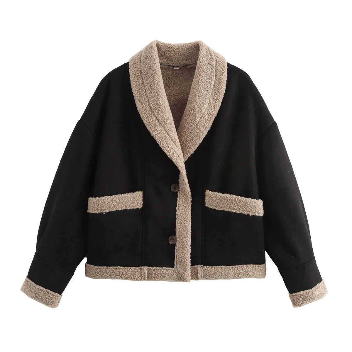 Veste courte à col imitation peau lainée Camelrim - manteau en fausse fourrure pour femme, veste boutonnée décontractée d'automne et d'hiver