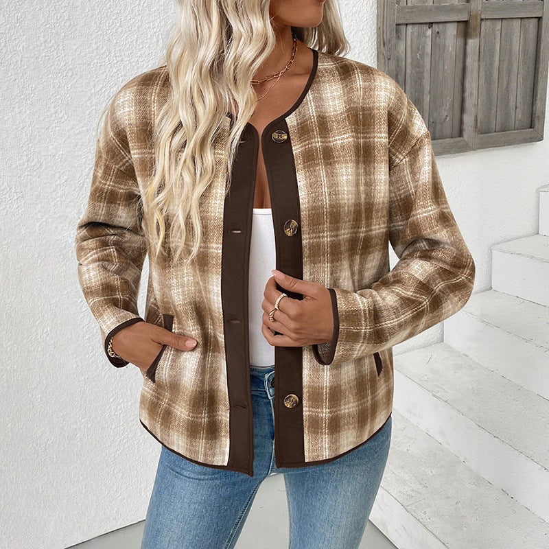 Blazer à carreaux boutonné sur le devant Quadria – Blazer en laine pour femme, décontracté, pour le bureau, à carreaux tartan marron