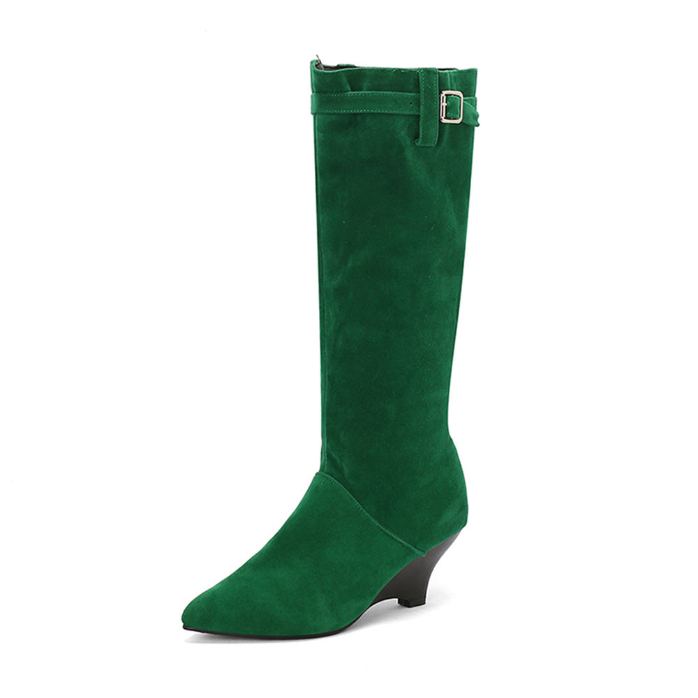 Bottes montantes à talon kitten en daim Cintura – Bottes élégantes pour femme avec bride à boucle, automne-hiver