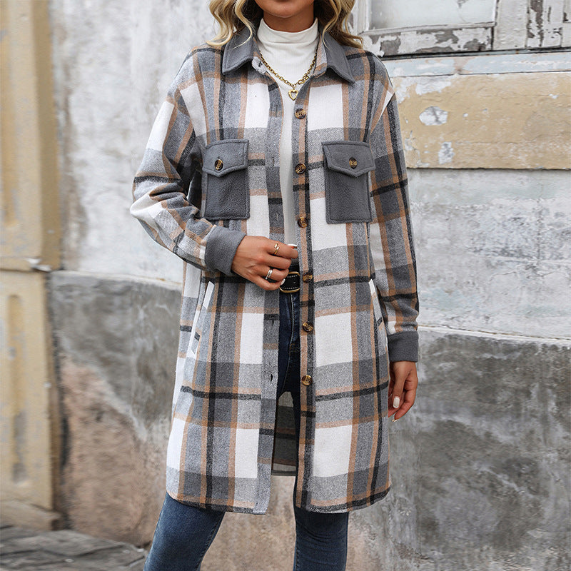Surchemise oversize à carreaux pour femme – Chemise-veste longue en flanelle boutonnée, tenue décontractée à carreaux