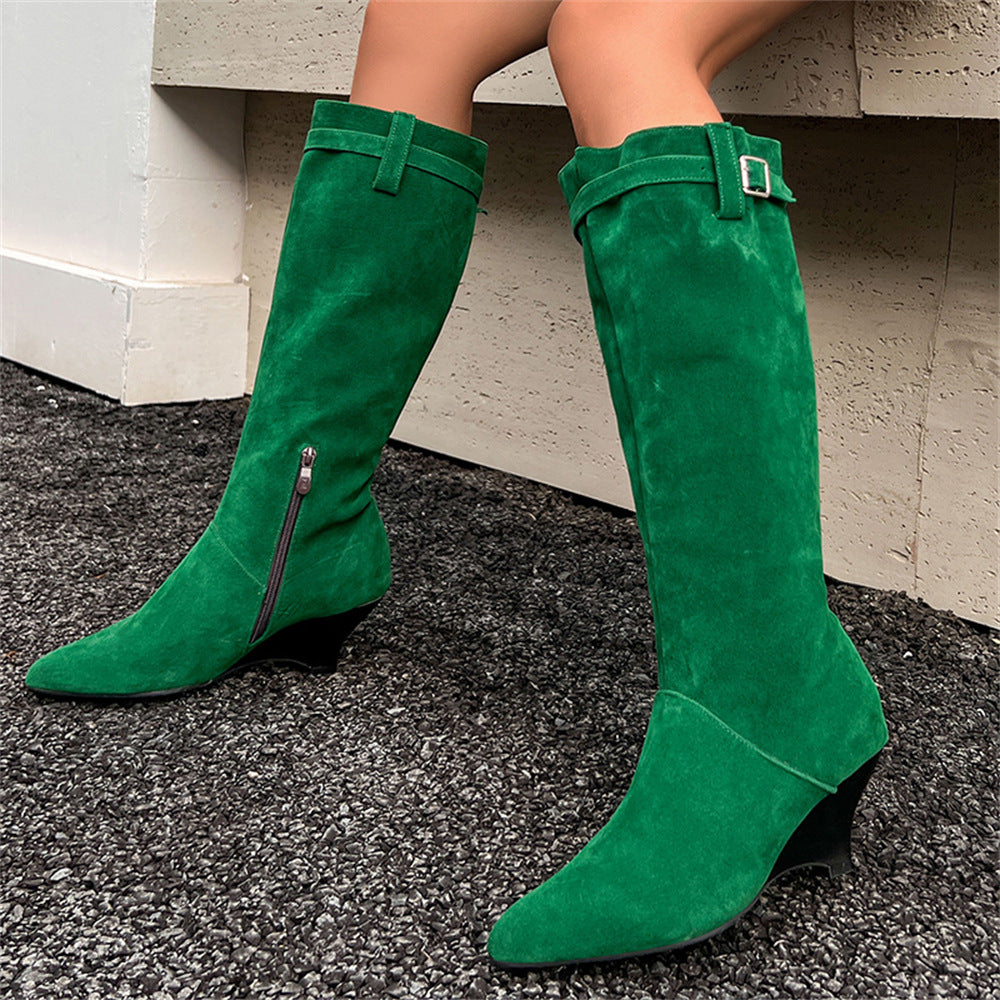 Bottes montantes à talon kitten en daim Cintura – Bottes élégantes pour femme avec bride à boucle, automne-hiver