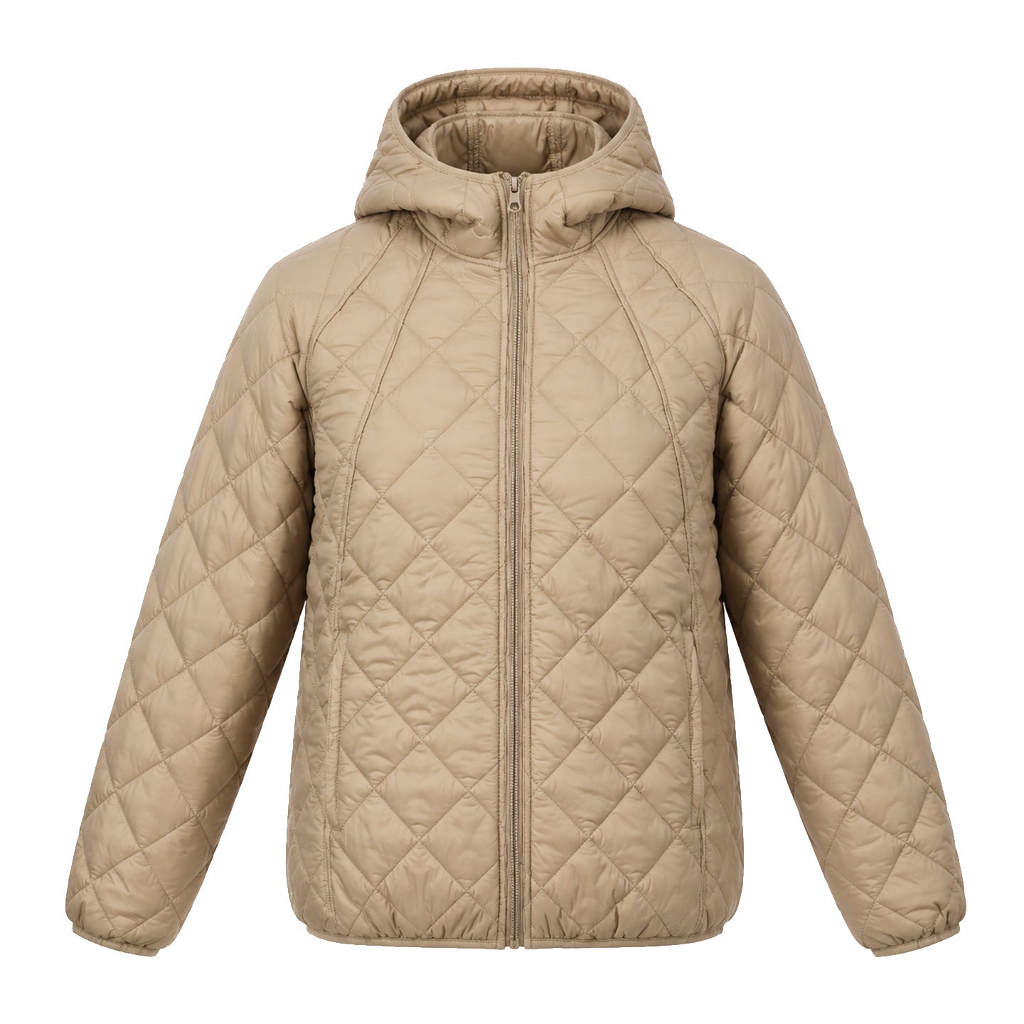 Quiltrose Hooded Puffer Jacket – Blush Pink Quilted Diamond Stitch Women Hooded Lightweight Casual Puffer Jacket