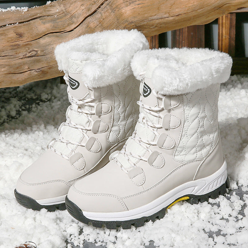 Bottes de neige en fausse fourrure Quiltwarm - bottes d’hiver blanches imperméables pour femme, bottines de neige à lacets