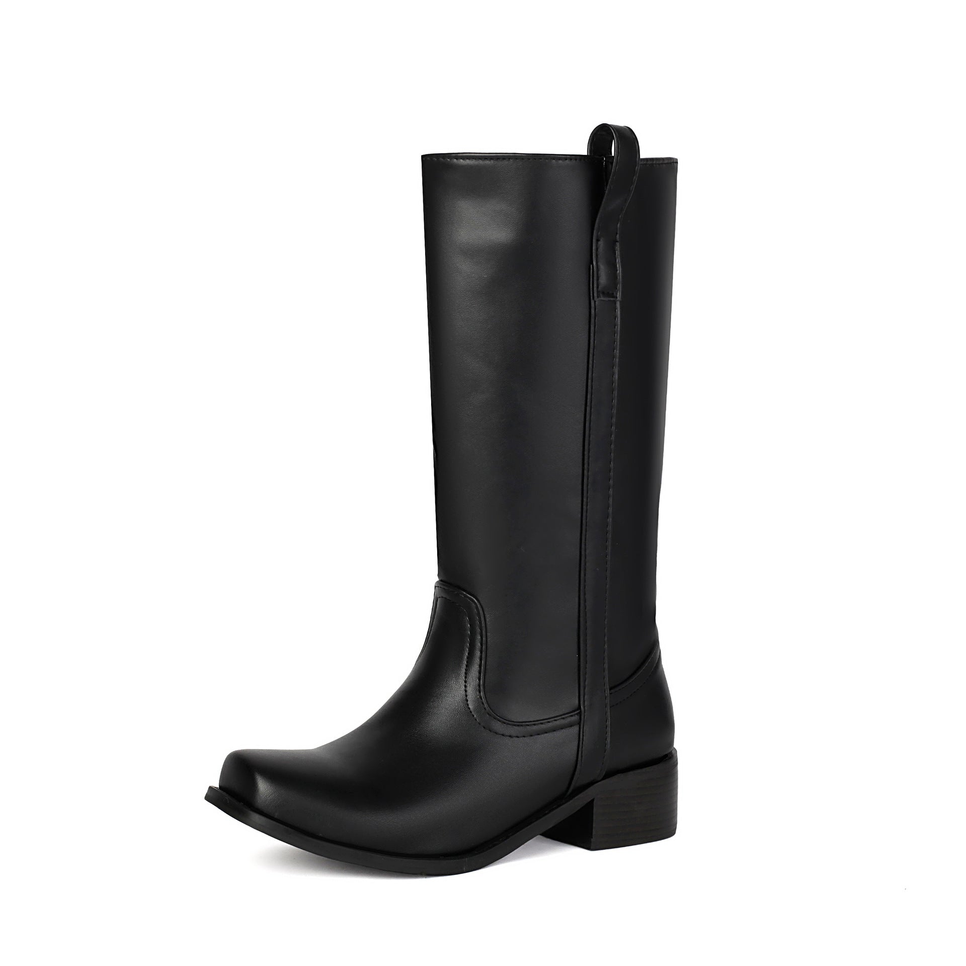 Bottes hautes en cuir Bruméd - bottes d’équitation western pour femmes à talon bloc, à enfiler, chaussures décontractées pour tous les jours