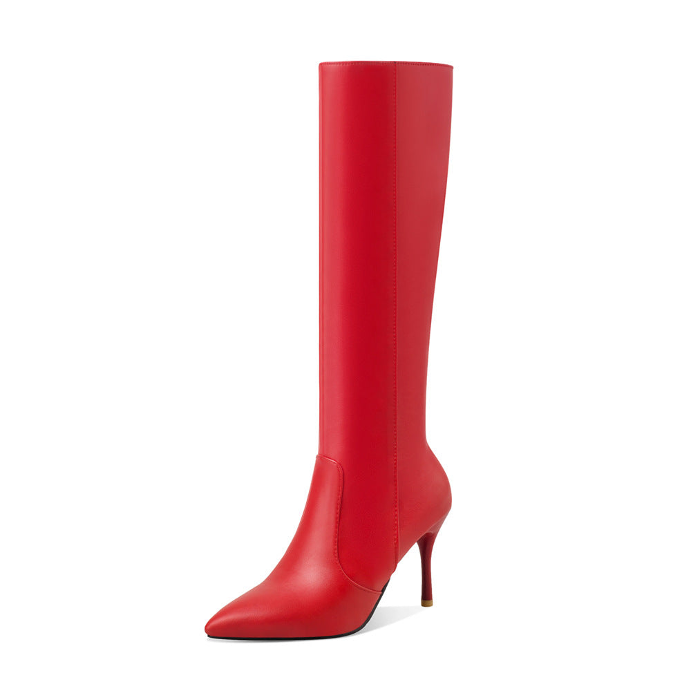 Bottes Stilline pointues hauteur genou - Bottes hautes noires en cuir pour femme, à talon aiguille, idéales pour le bureau, les soirées et l’automne