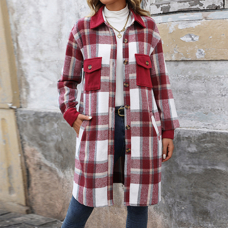 Surchemise oversize à carreaux pour femme – Chemise-veste longue en flanelle boutonnée, tenue décontractée à carreaux