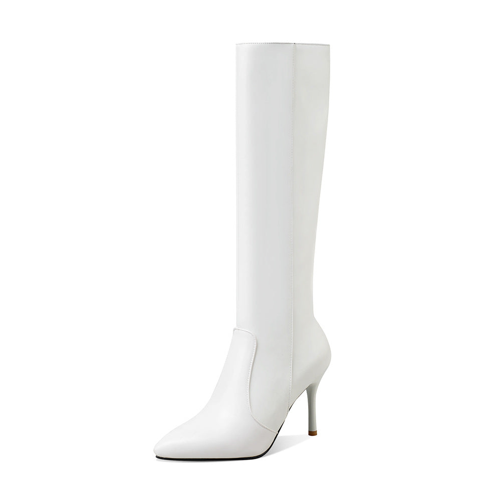 Bottes Stilline pointues hauteur genou - Bottes hautes noires en cuir pour femme, à talon aiguille, idéales pour le bureau, les soirées et l’automne