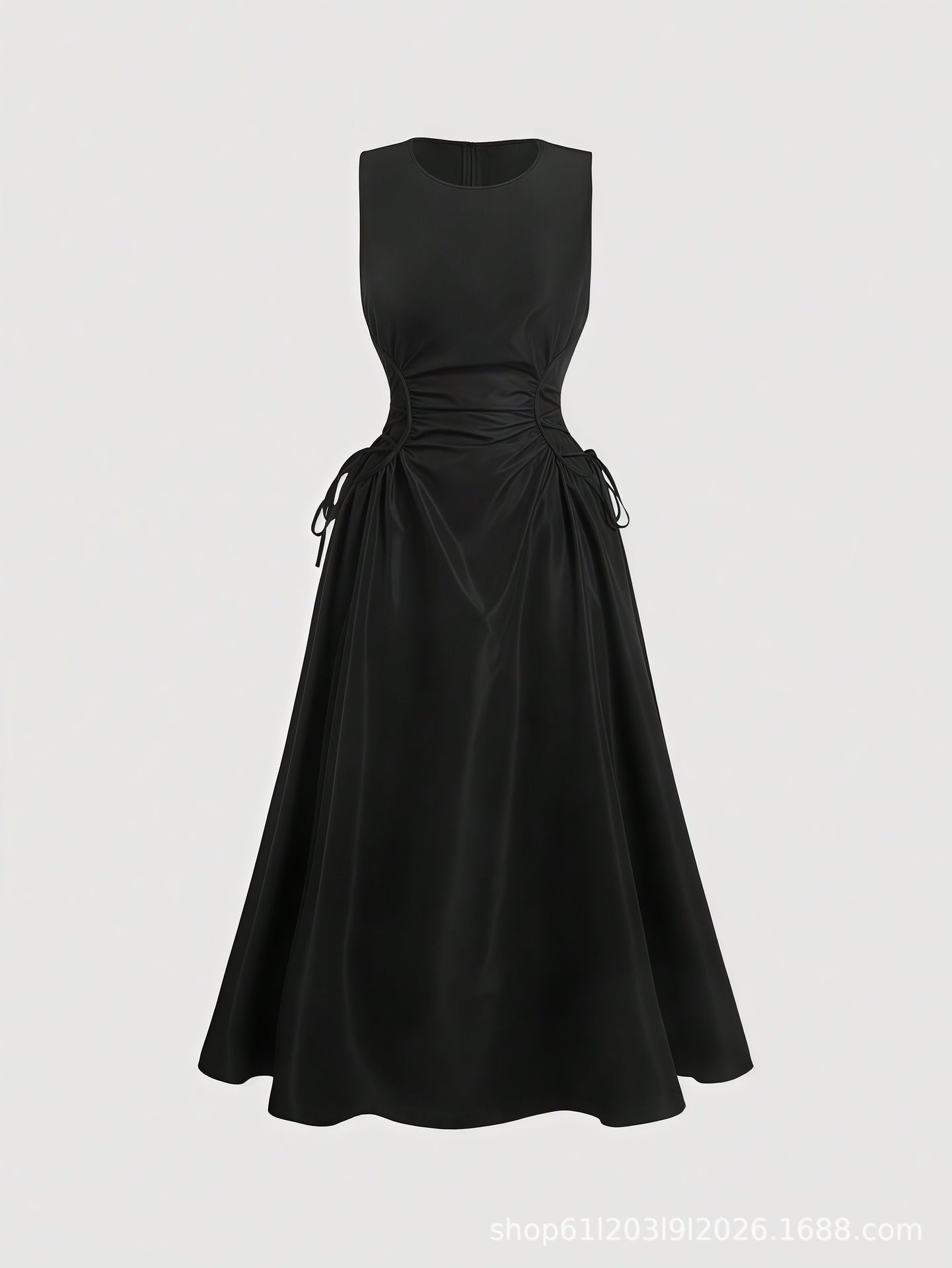 Robe midi Nodosia froncée à la taille - Robe élégante sans manches, coupe trapèze, pour femme, idéale pour l’automne, les cocktails et les soirées