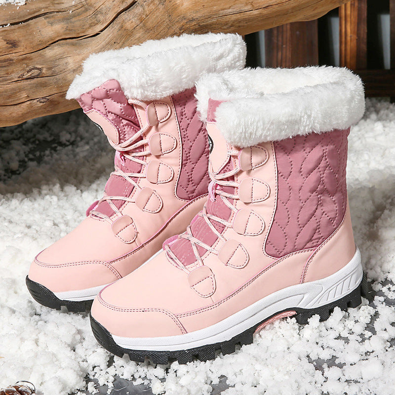 Bottes de neige en fausse fourrure Quiltwarm - bottes d’hiver blanches imperméables pour femme, bottines de neige à lacets